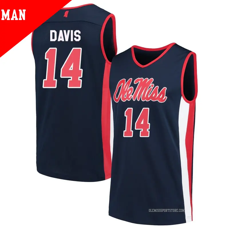 Men's #14 Dre Davis Ole Miss Rebels Replica Navy Basketball Jersey Men's #14 Dre Davis Ole Miss Rebels Replica Navy Basketball Jersey