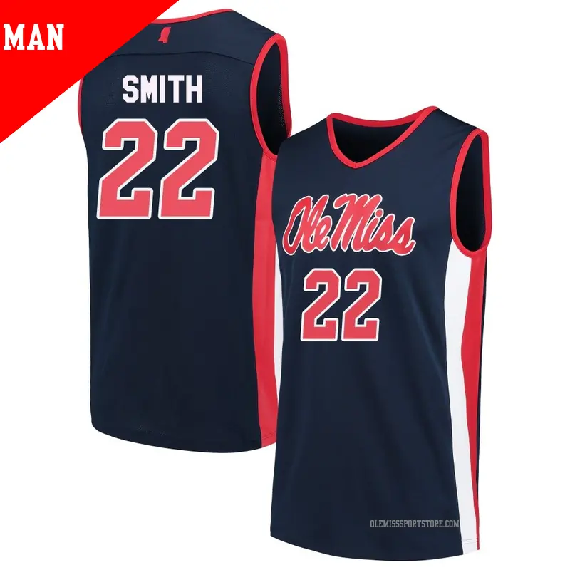 Men's ＃22 Max Smith Ole Miss Rebels Replica Navy Basketball Jersey