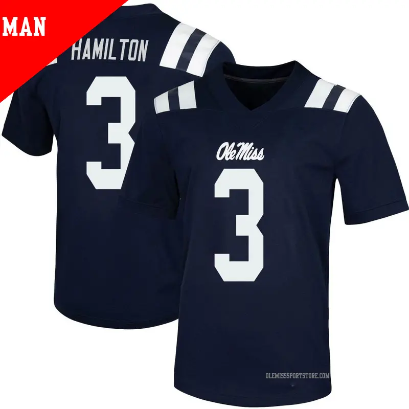 Men's ＃3 Isaiah Hamilton Ole Miss Rebels Game Navy Untouchable Football Jersey