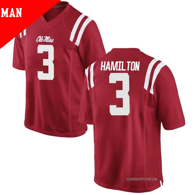 Men's ＃3 Isaiah Hamilton Ole Miss Rebels Game Red Football College Jersey