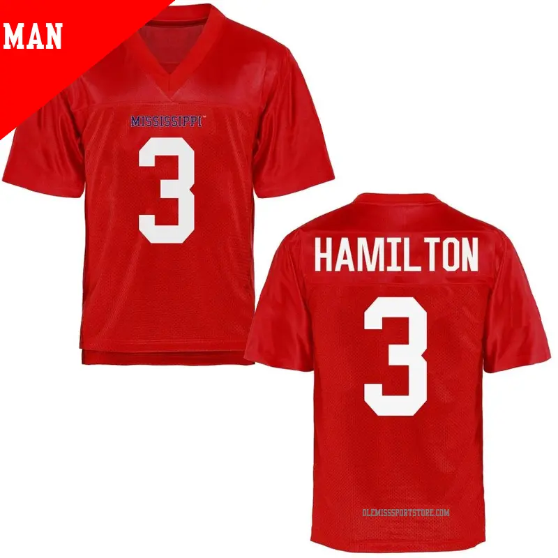 Men's ＃3 Isaiah Hamilton Ole Miss Rebels Replica Cardinal Football College Jersey