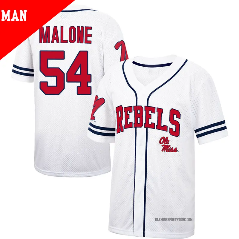 Men's #54 Tywone Malone Ole Miss Rebels Replica White/Navy Colosseum Free Spirited Baseball Jersey Men's #54 Tywone Malone Ole Miss Rebels Replica White/Navy Colosseum Free Spirited Baseball Jersey