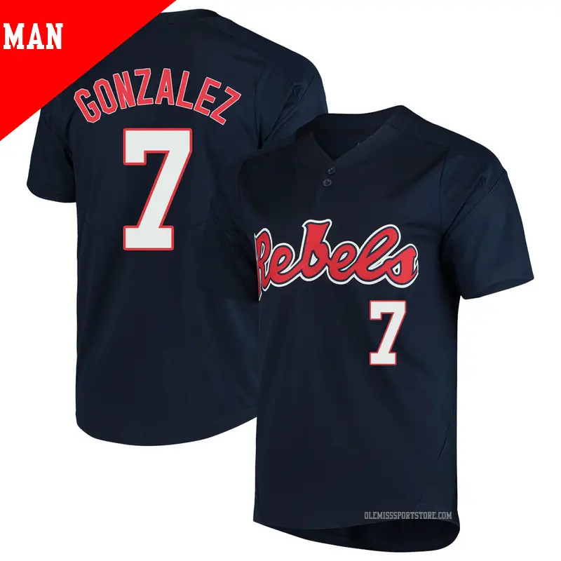 Men's #7 Jacob Gonzalez Ole Miss Rebels Replica Navy Vapor Untouchable Two-Button Baseball Jersey Men's #7 Jacob Gonzalez Ole Miss Rebels Replica Navy Vapor Untouchable Two-Button Baseball Jersey