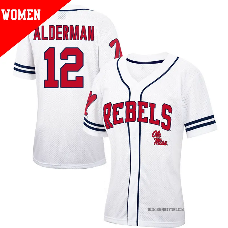 Women's #12 Kemp Alderman Ole Miss Rebels Replica White/Navy Colosseum Free Spirited Baseball Jersey Women's #12 Kemp Alderman Ole Miss Rebels Replica White/Navy Colosseum Free Spirited Baseball Jersey