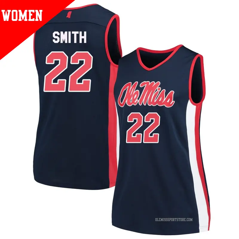 Women's ＃22 Max Smith Ole Miss Rebels Replica Navy Basketball Jersey
