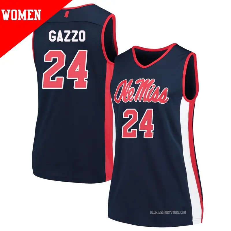 Women's #24 Jacob Gazzo Ole Miss Rebels Replica Navy Basketball Jersey Women's #24 Jacob Gazzo Ole Miss Rebels Replica Navy Basketball Jersey