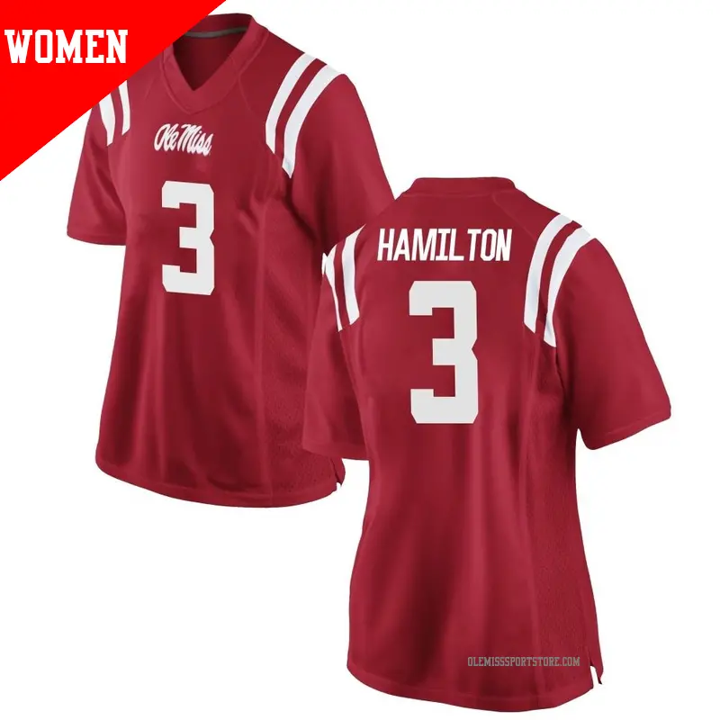 Women's ＃3 Isaiah Hamilton Ole Miss Rebels Replica Red Football College Jersey
