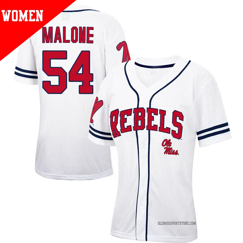 Women's #54 Tywone Malone Ole Miss Rebels Replica White/Navy Colosseum Free Spirited Baseball Jersey Women's #54 Tywone Malone Ole Miss Rebels Replica White/Navy Colosseum Free Spirited Baseball Jersey