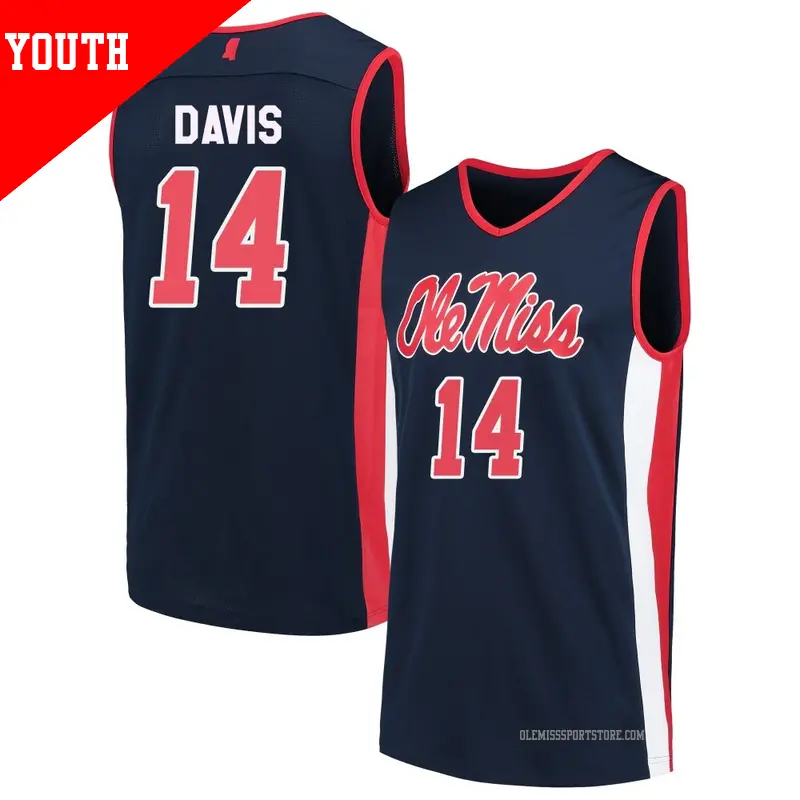 Youth #14 Dre Davis Ole Miss Rebels Replica Navy Basketball Jersey Youth #14 Dre Davis Ole Miss Rebels Replica Navy Basketball Jersey