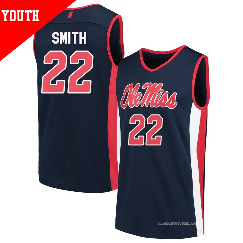 Youth ＃22 Max Smith Ole Miss Rebels Replica Navy Basketball Jersey