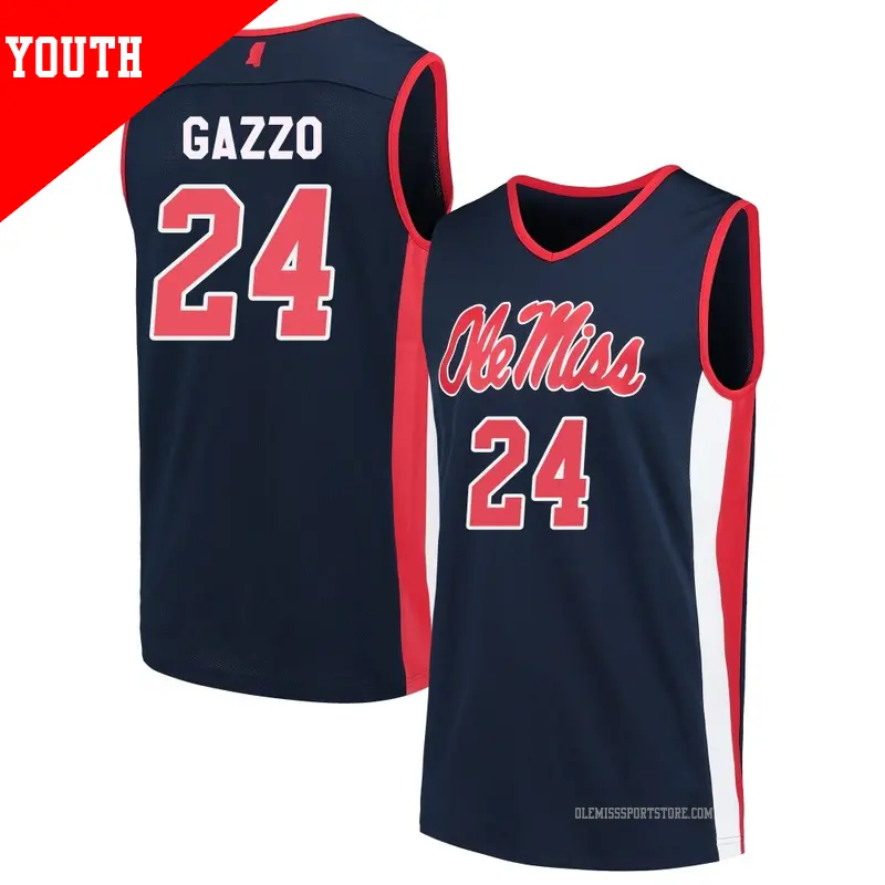 Youth #24 Jacob Gazzo Ole Miss Rebels Replica Navy Basketball Jersey Youth #24 Jacob Gazzo Ole Miss Rebels Replica Navy Basketball Jersey