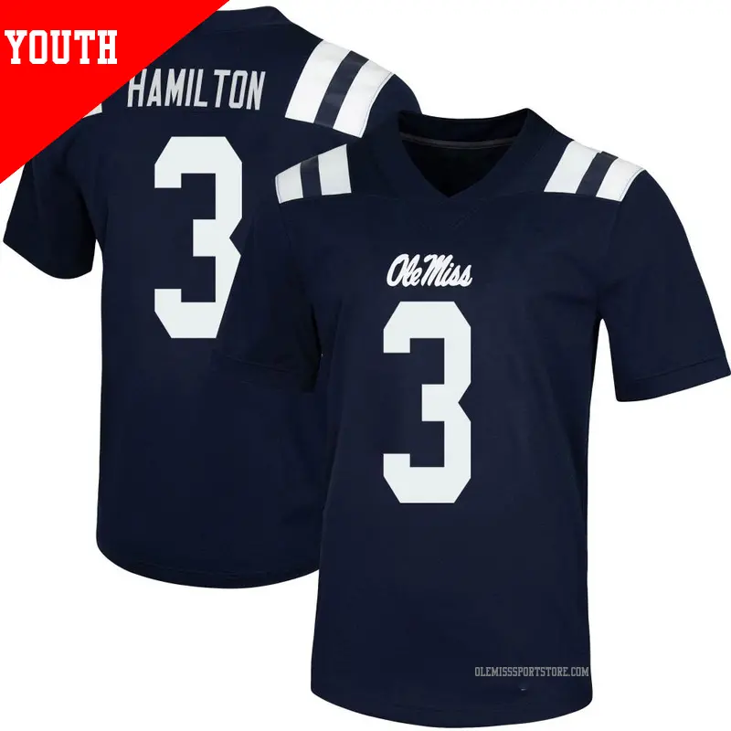 Youth ＃3 Isaiah Hamilton Ole Miss Rebels Game Navy Untouchable Football Jersey