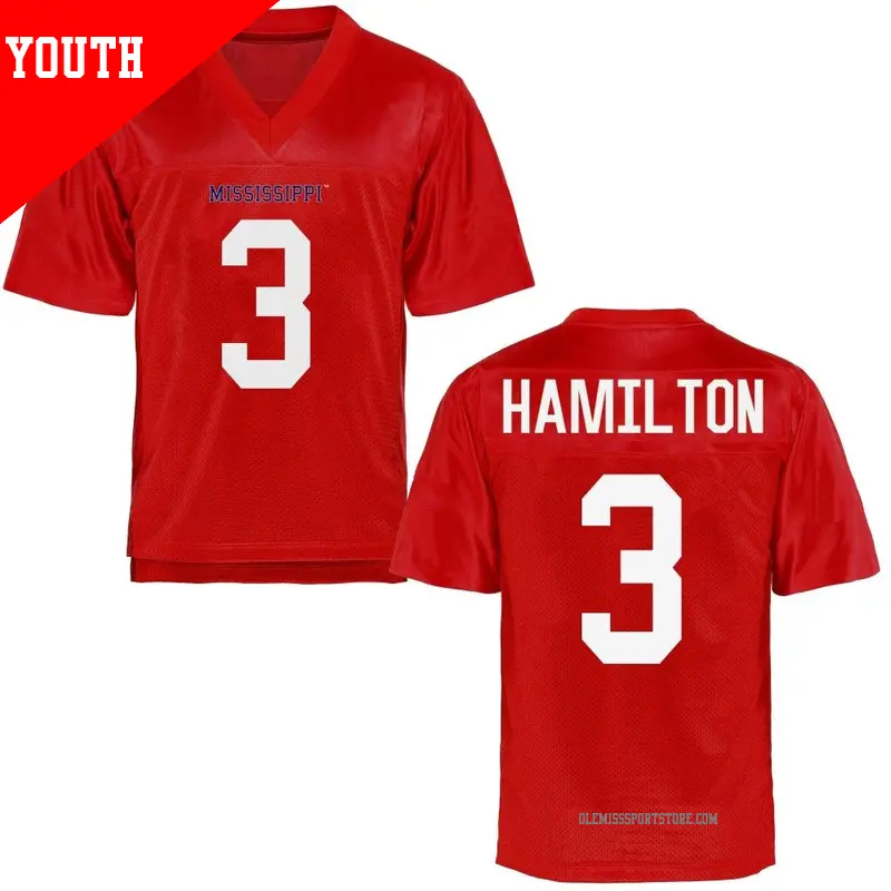 Youth ＃3 Isaiah Hamilton Ole Miss Rebels Replica Cardinal Football College Jersey