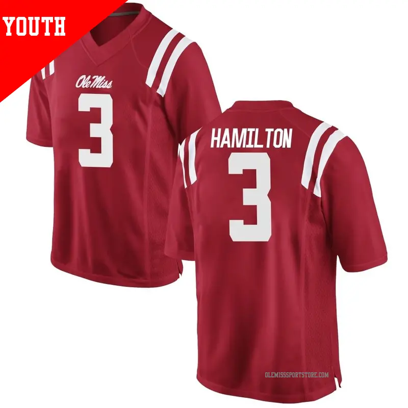 Youth ＃3 Isaiah Hamilton Ole Miss Rebels Replica Red Football College Jersey