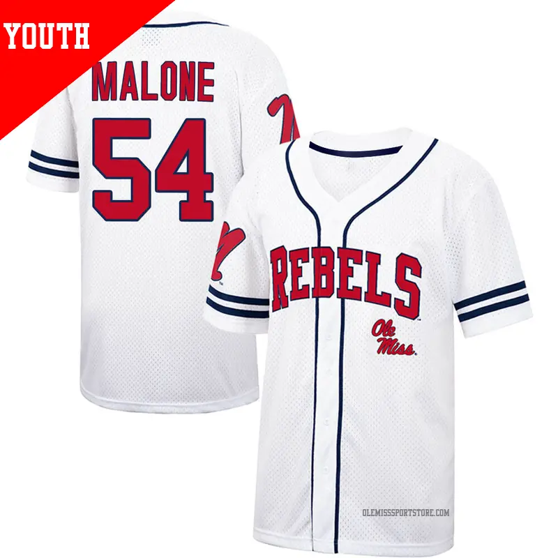 Youth #54 Tywone Malone Ole Miss Rebels Replica White/Navy Colosseum Free Spirited Baseball Jersey Youth #54 Tywone Malone Ole Miss Rebels Replica White/Navy Colosseum Free Spirited Baseball Jersey