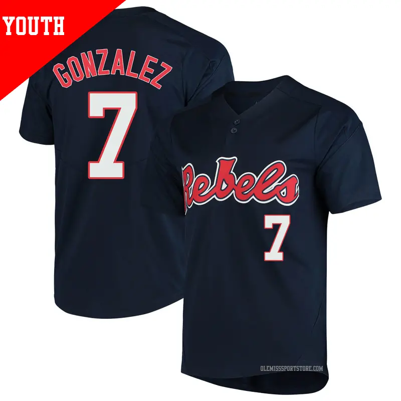 Youth #7 Jacob Gonzalez Ole Miss Rebels Replica Navy Vapor Untouchable Two-Button Baseball Jersey Youth #7 Jacob Gonzalez Ole Miss Rebels Replica Navy Vapor Untouchable Two-Button Baseball Jersey